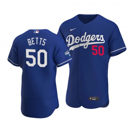 Men's Los Angeles Dodgers #50 Mookie Betts 2020 Royal World Series Champions Patch Flex Base Sttiched Jersey