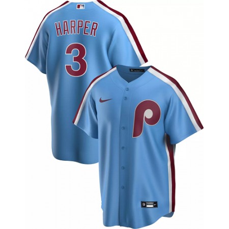 Men's Philadelphia Phillies #3 Bryce Harper Blue Cool Base Stitched Jersey