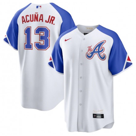Youth Atlanta Braves #13 Ronald Acuna Jr. White 2023 City Connect Stitched Baseball Jersey